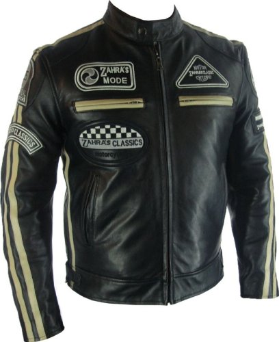 Mens Biker Style Real Leather Jacket #Z8 (4XL) Black : Amazon.co